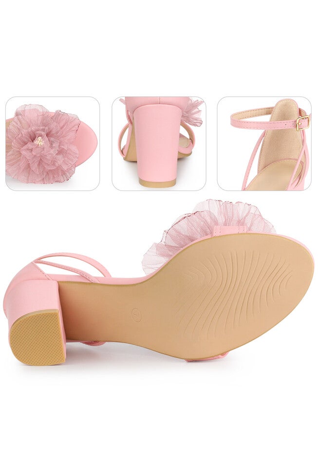 Floral Open Toe Block High Heel Sandals, Light Pink / Pink, alternate image number null