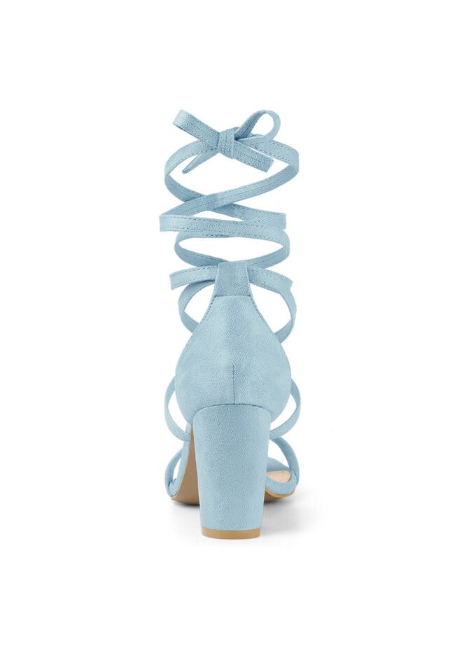 Strappy Chunky High Heels Lace Up Heels Sandals, Sky Blue / Light Blue, alternate image number 2