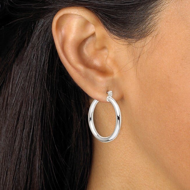 3 Pair Hoop Earrings Set in .925 Sterling Silver, White / White, alternate image number null