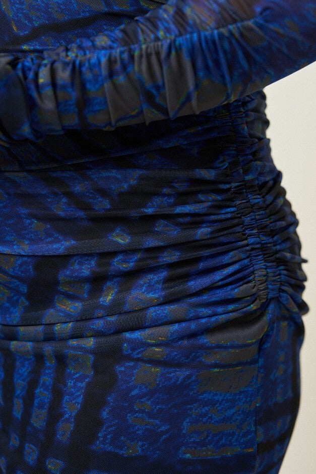 Charlie Ruched Mesh Tube Dress, Indigo Plaid / Royal Blue, alternate image number 4
