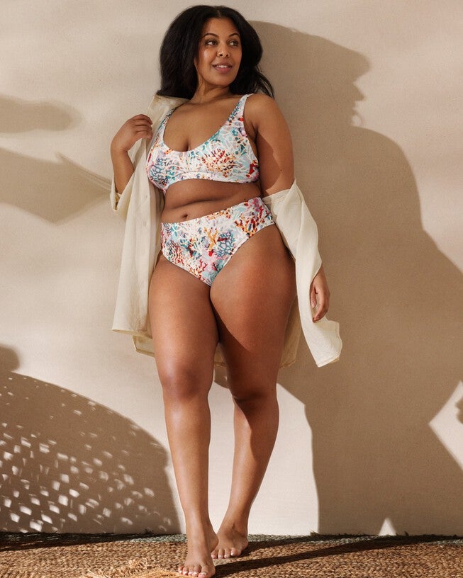 Coral Dream Recycled High-Waisted Bikini Bottom, , alternate image number 4