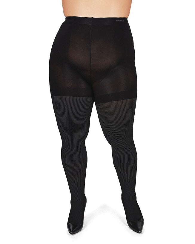 Pin Rib Opaque Shaper Tights, Black / Black, alternate image number 1