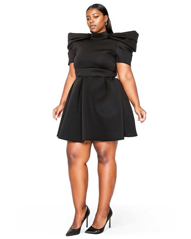 KARINA NEOPRENE STATEMENT DRESS, Black / Black, alternate image number null