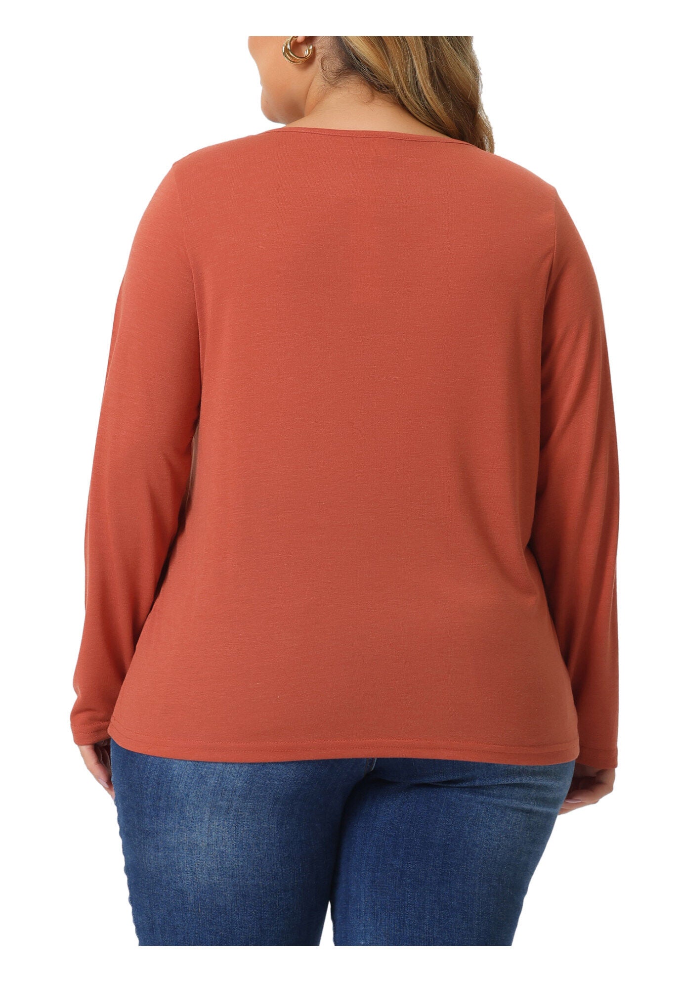 Casual Top Button Front Long Sleeve Tee, Orange / Orange, alternate image number 3