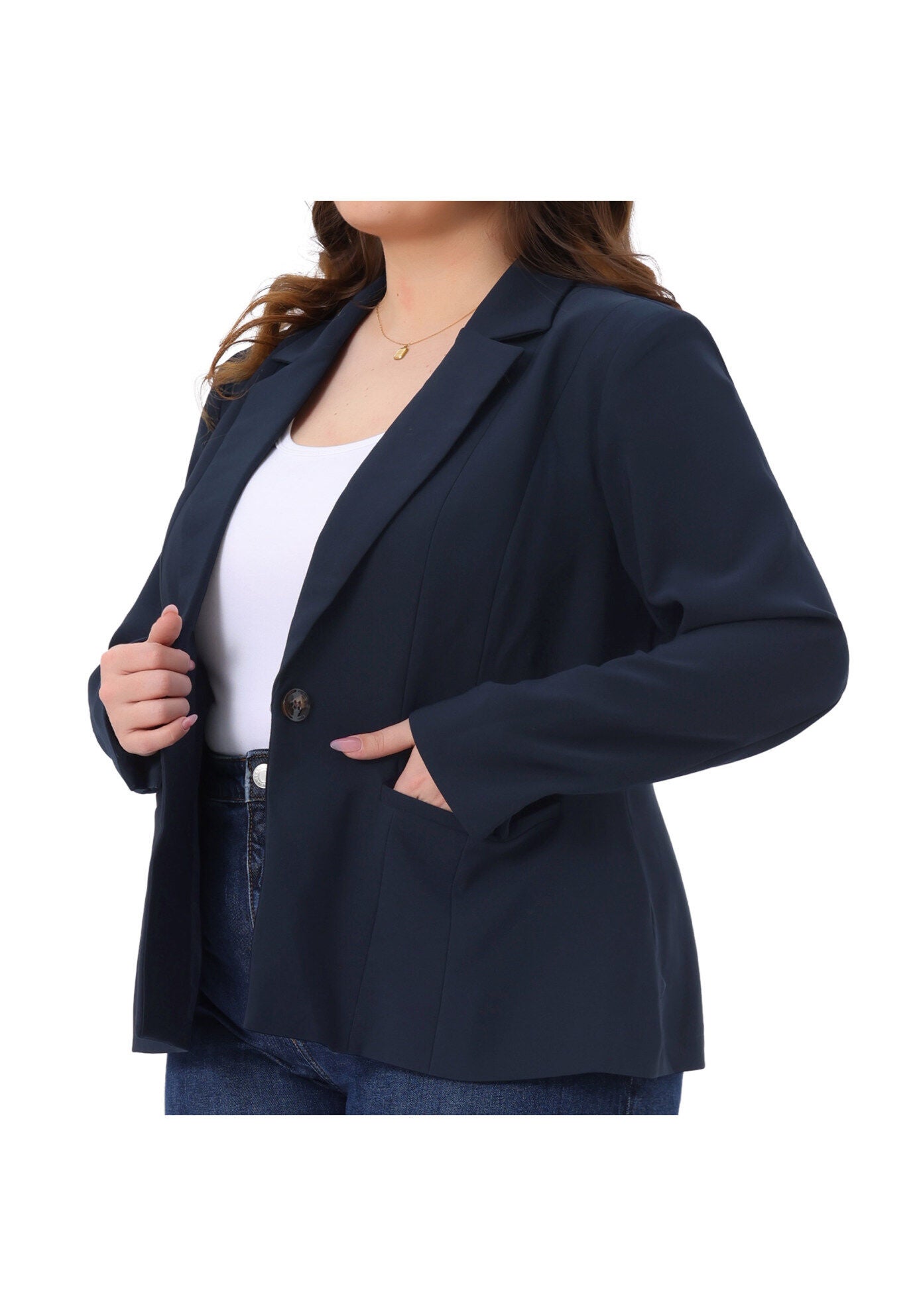 Business Casual Long Sleeve Lapel Pockets Jackets Blazer, Navy Blue / Navy, alternate image number 1