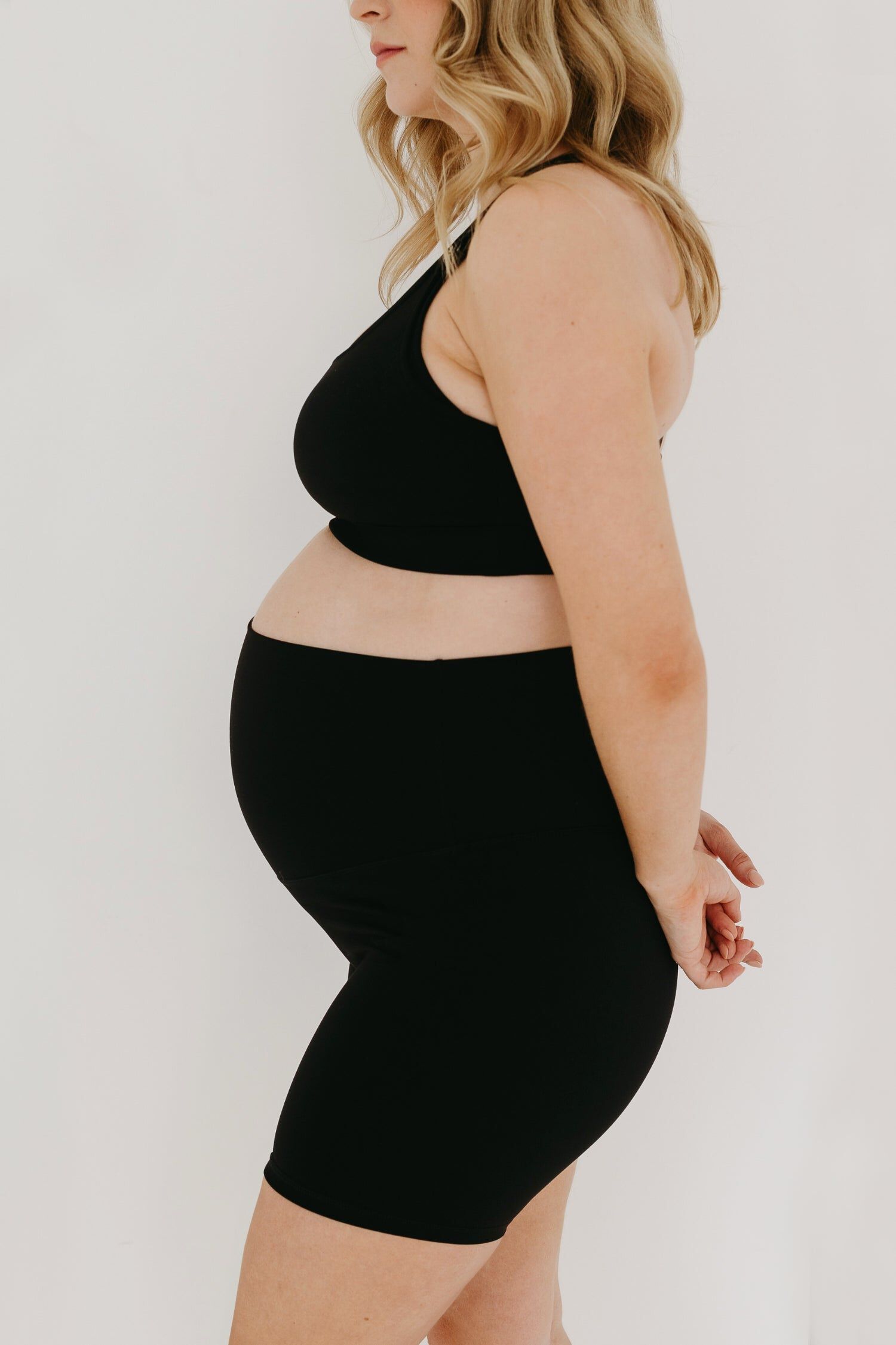 Women's Athletic Maternity Bike Shorts with Supportive Belly Band, Black / Black, alternate image number 1