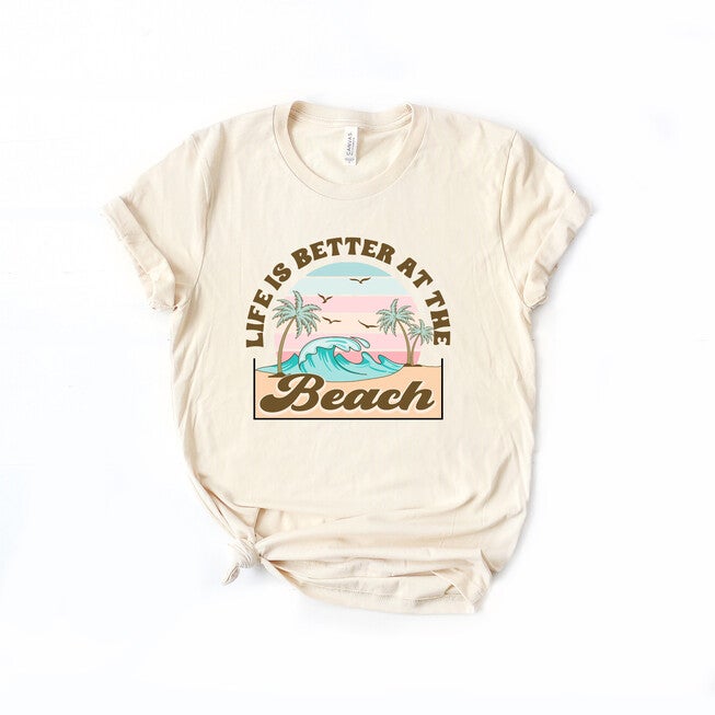 Better At The Beach Wave Short Sleeve Graphic Tee, Cream / Cream, hi-res image number null