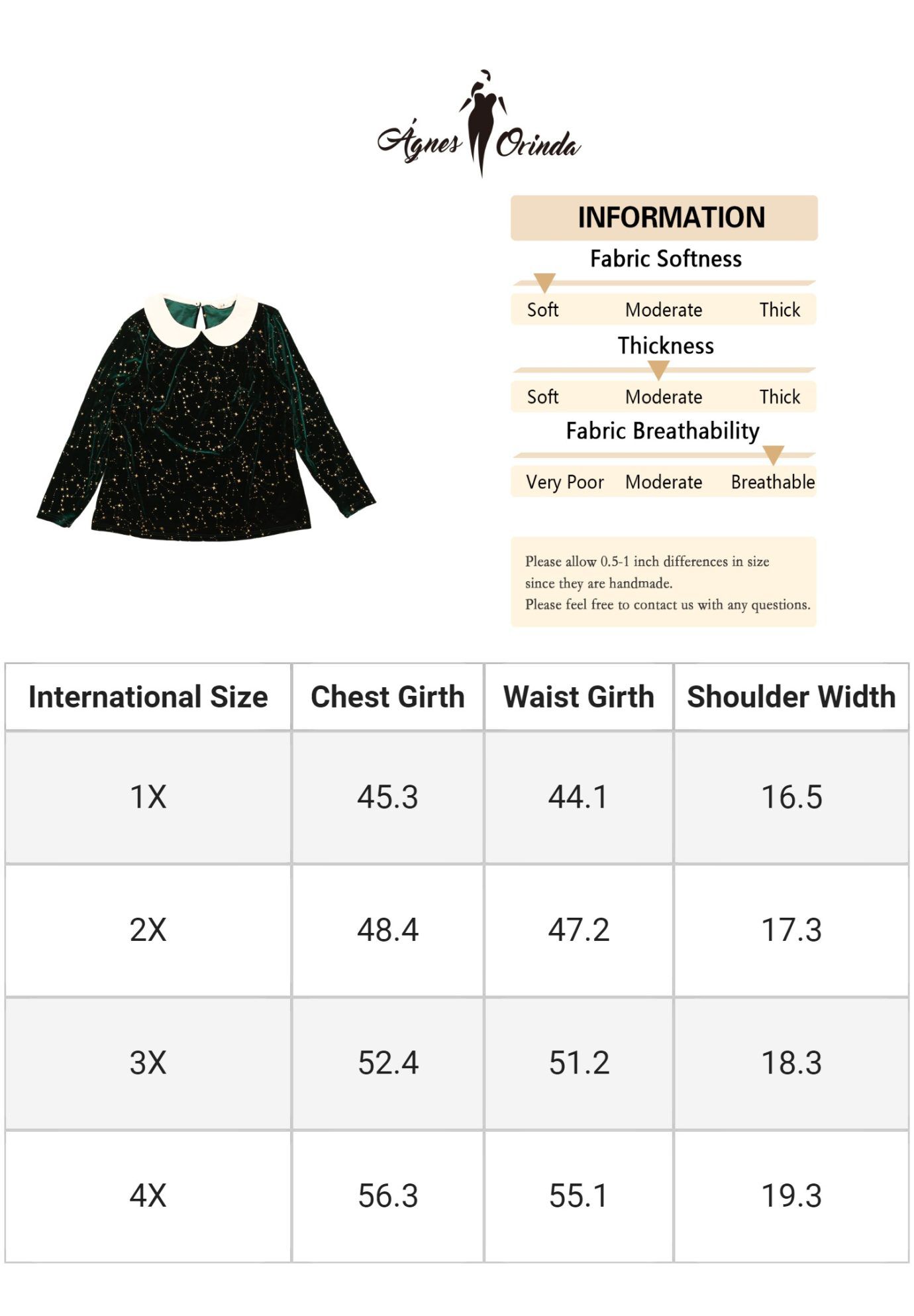 Peter Pan Long Sleeve Vintage Star Print Doll Collar Velvet Top, Green / Forest Green, alternate image number 4