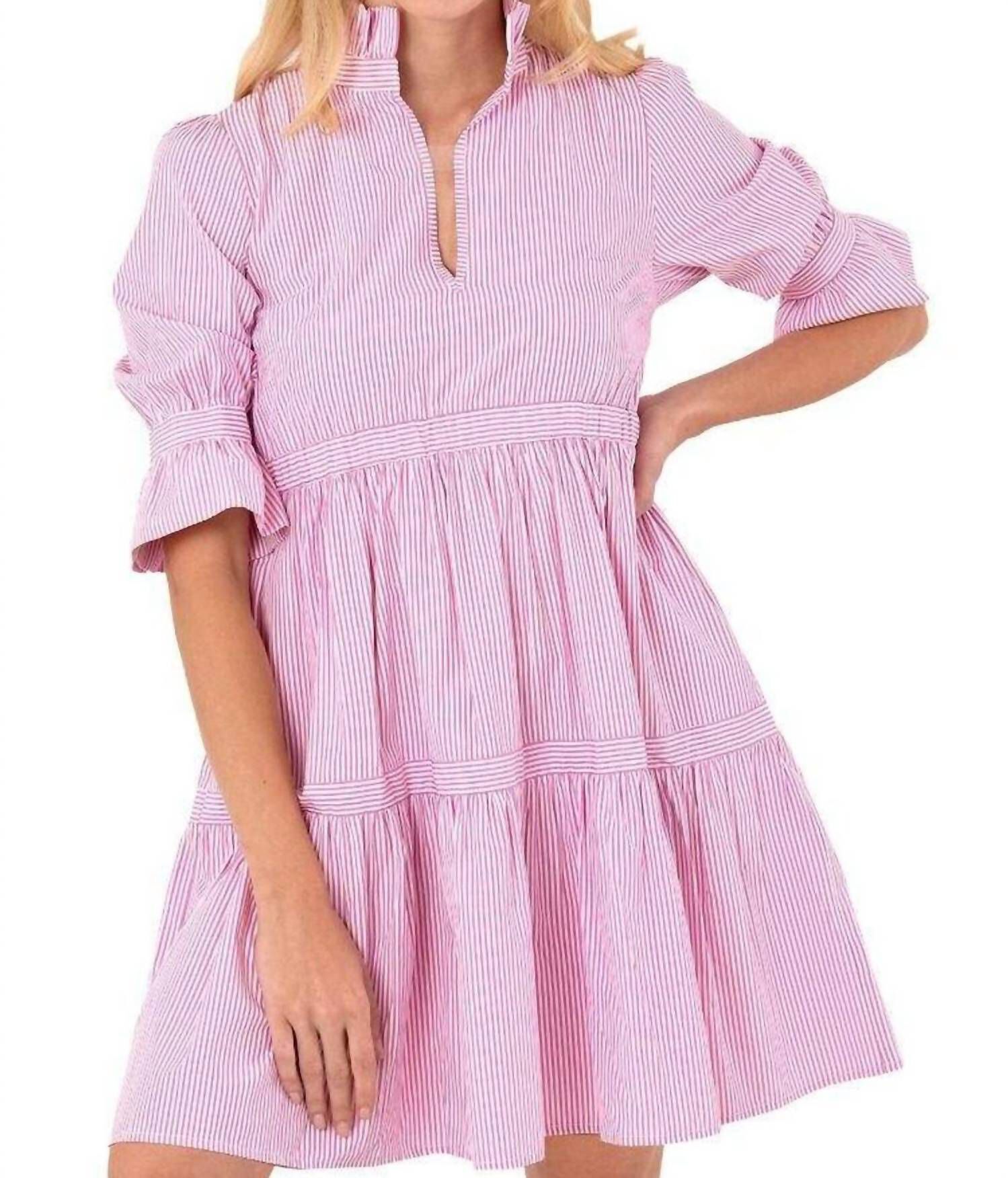 TEARDROP DRESS - STRIPE WASH & WEAR IN PINK, Pink / Pink, hi-res image number 0