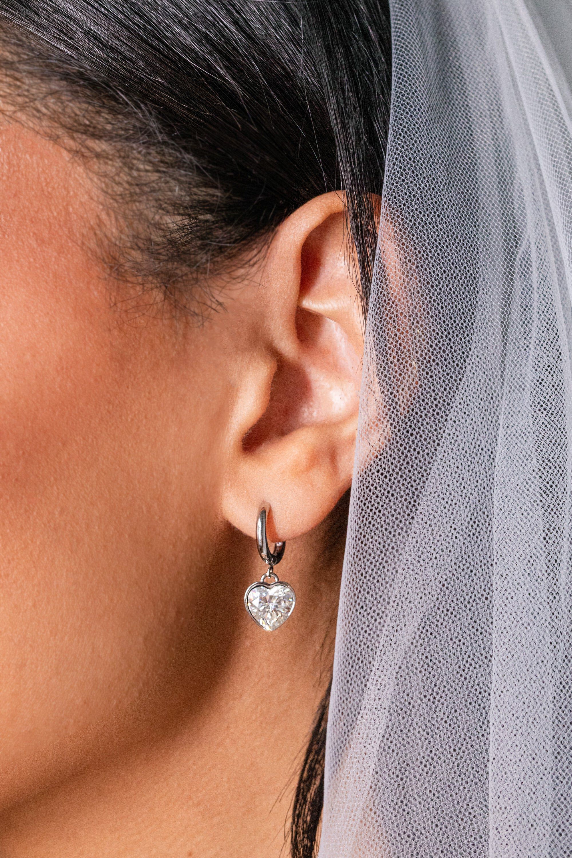 Crystal Heart Huggie Hoop Earrings, Silver / Silver, alternate image number 1