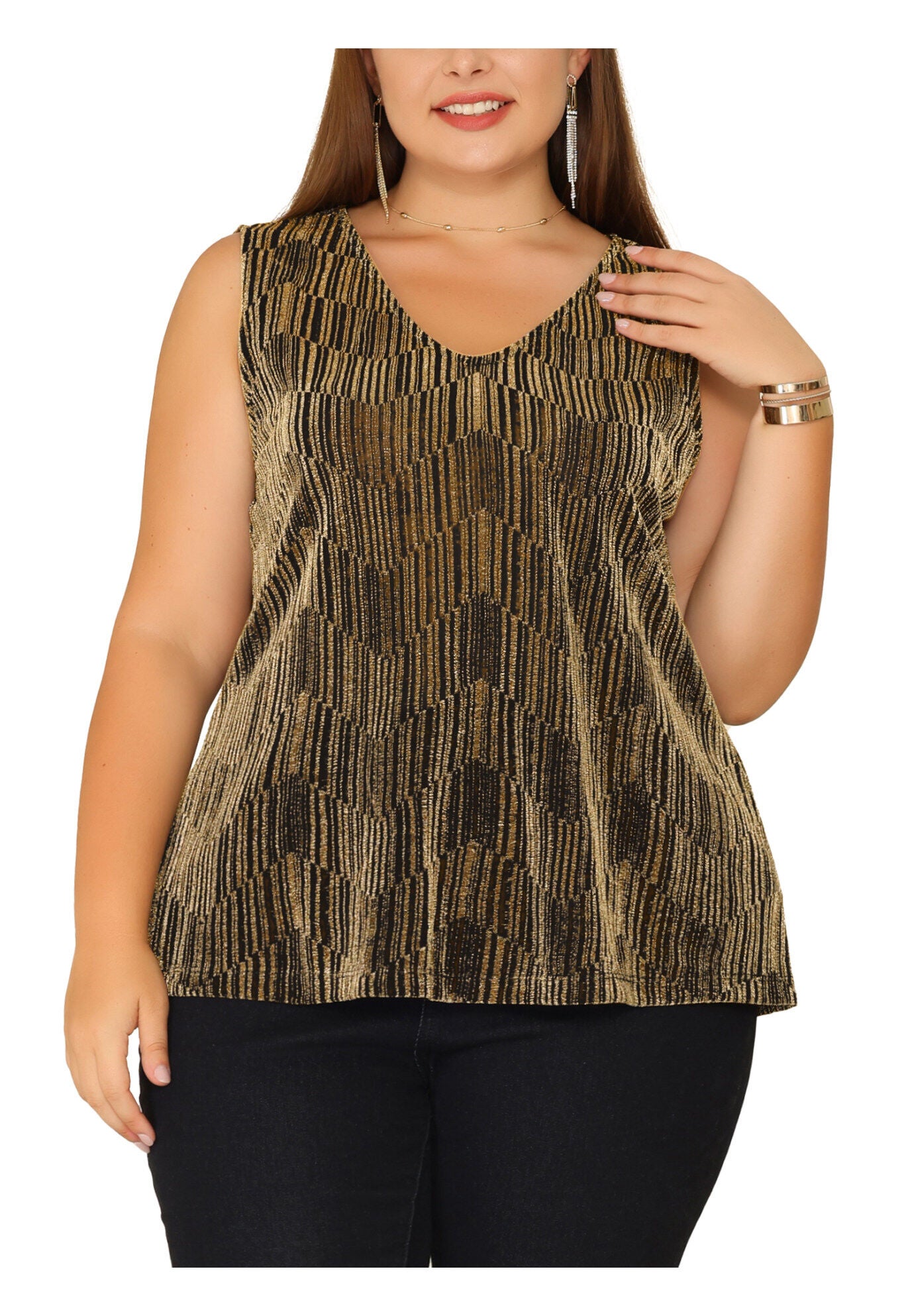 SEQUIN TOP SLEEVELESS GLITTER GRADIENT TANK VEST, Gold / Gold, alternate image number 2