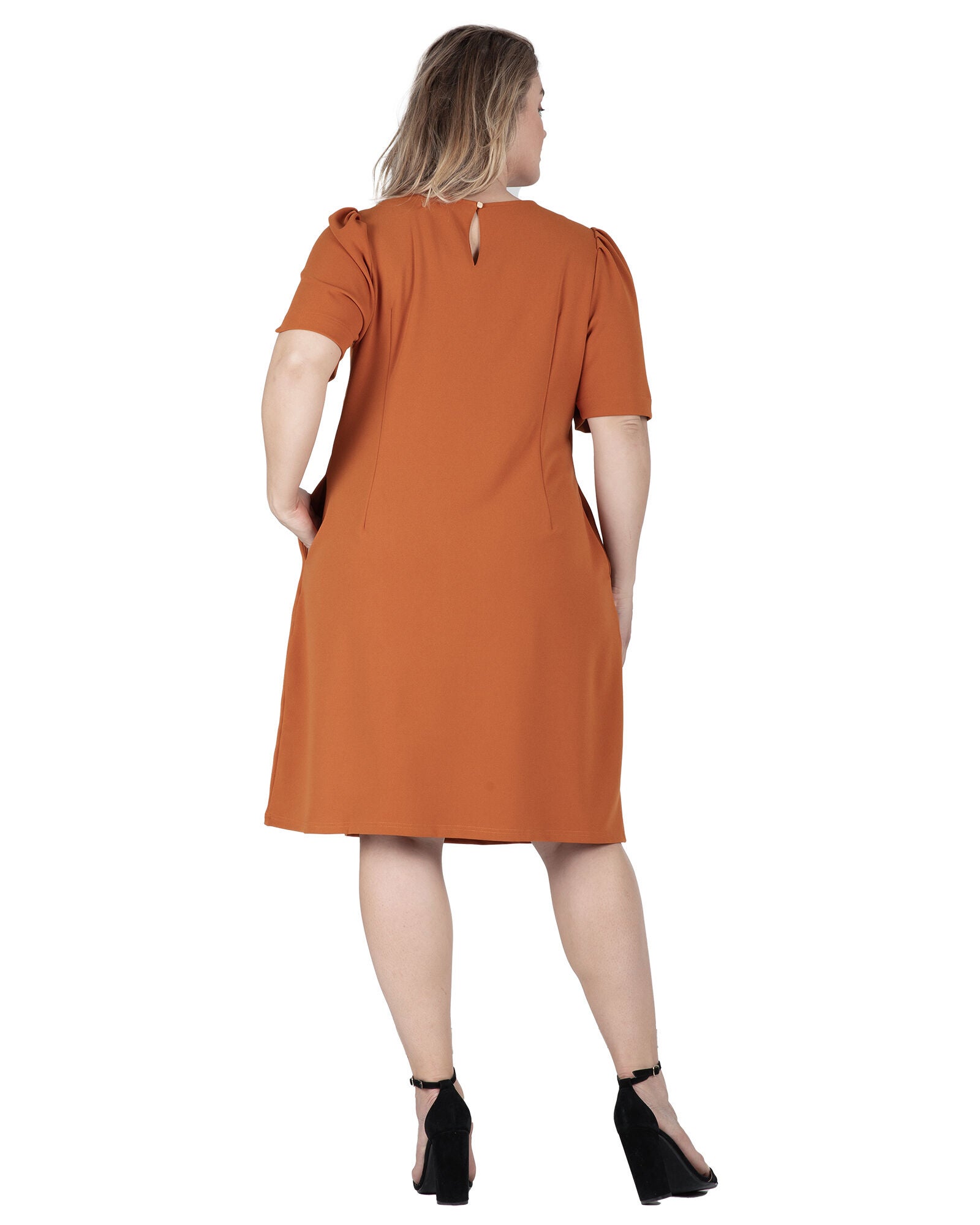 Alice Women&#39;s Plus Size Puffed Sleeves Scoop Neck Midi Dress, Timber / Burnt Orange, alternate image number 2