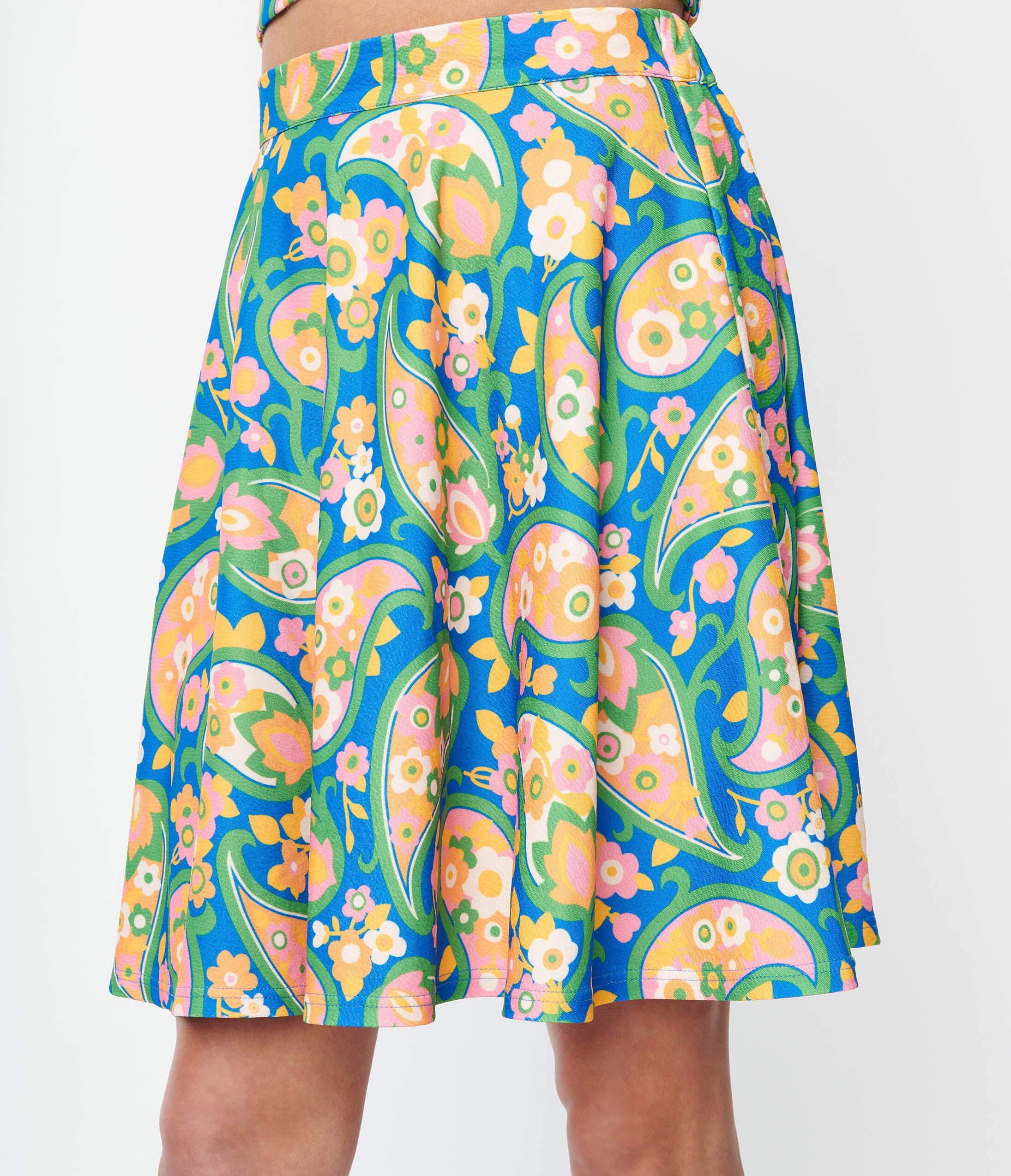 Smak Parlour Blue Paisley Floral Mod Print Sweet Talk Flare Skirt, Blue Paisley / Azure Blue, alternate image number 1
