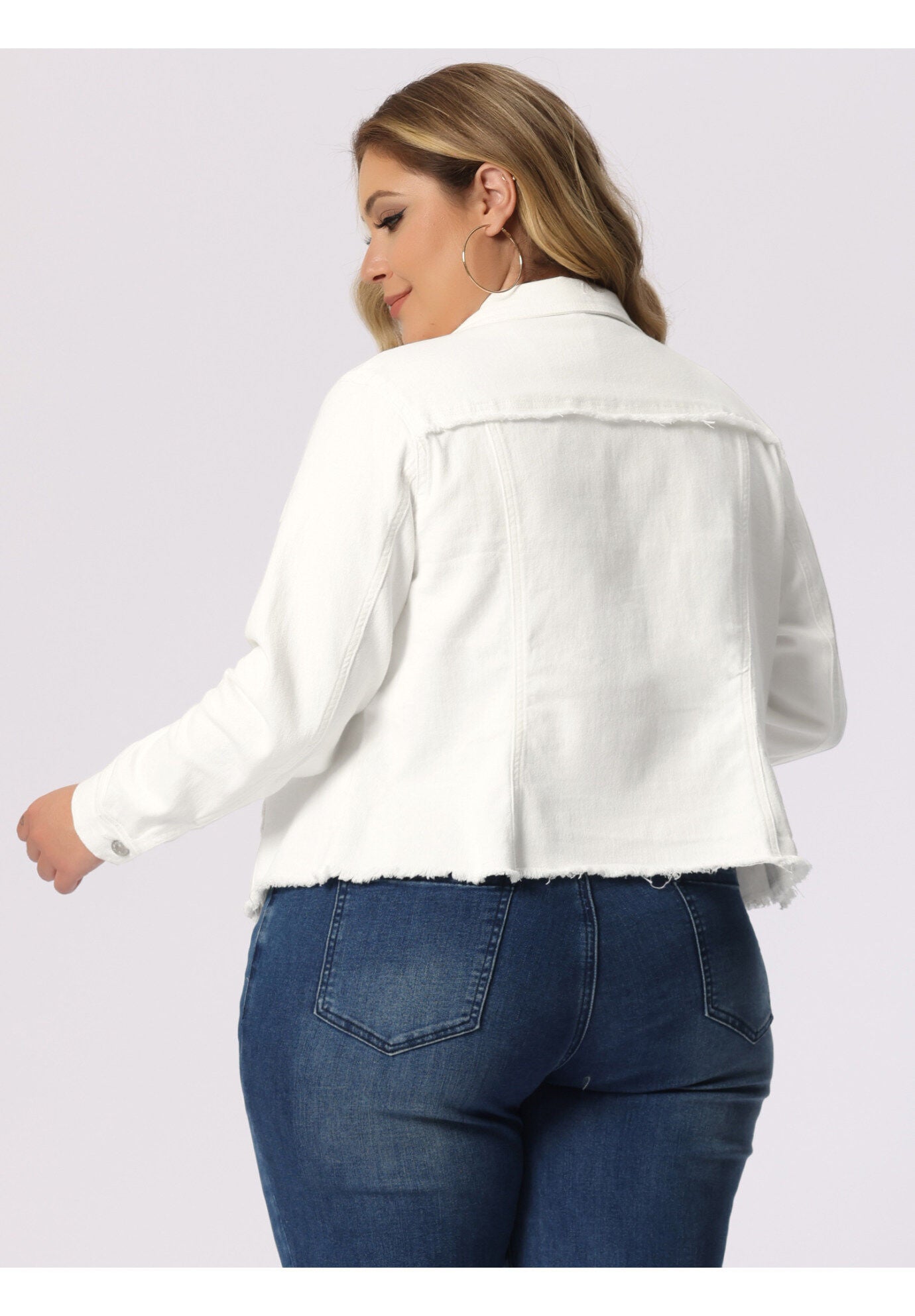 WASHED FRONT FRAYED DENIM JACKET, White / White, alternate image number 3