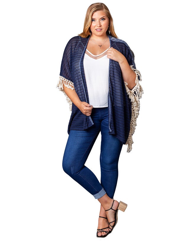 Harper Sweater Knit Fringe Kimono, , alternate image number null