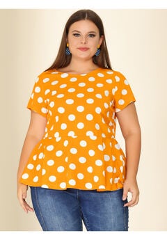 Casual Short Sleeve Polka Dots Peplum Tops Shirts
