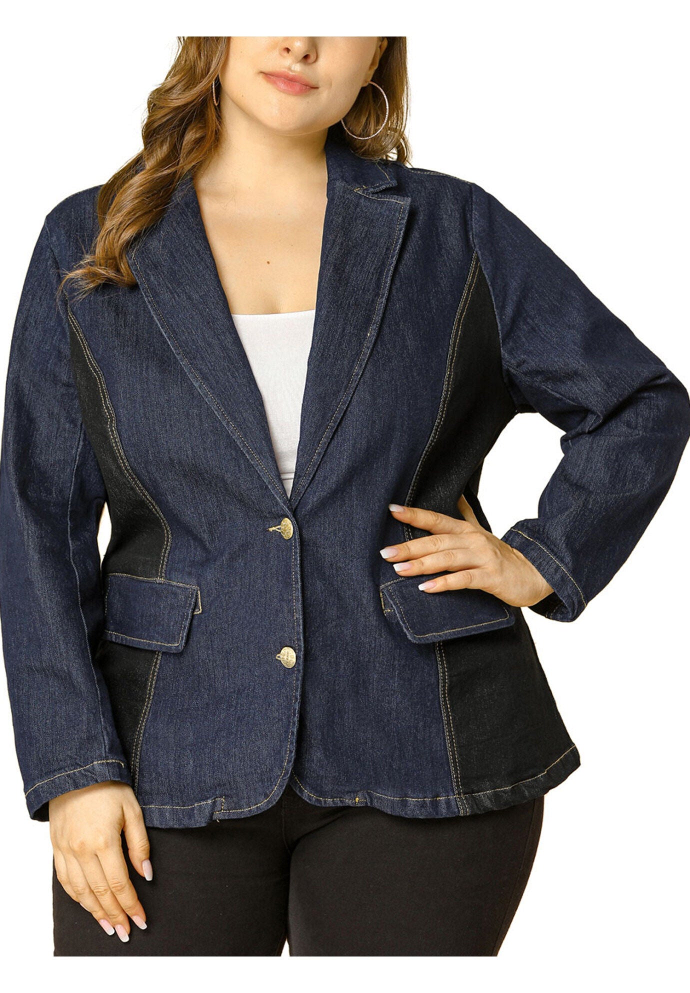 ELEGANT JEAN LAPEL BLAZER DENIM JACKET, Blue / Navy, alternate image number 3