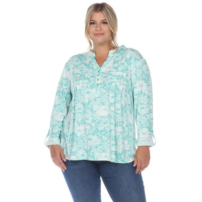 Pleated Long Sleeve Floral Print Blouse, Mint / Mint, alternate image number 2