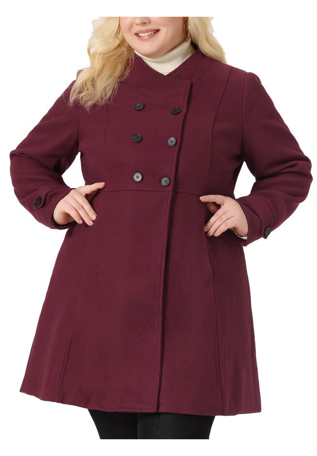 Double Breasted Long Peacoat, Burgundy / Red, alternate image number null