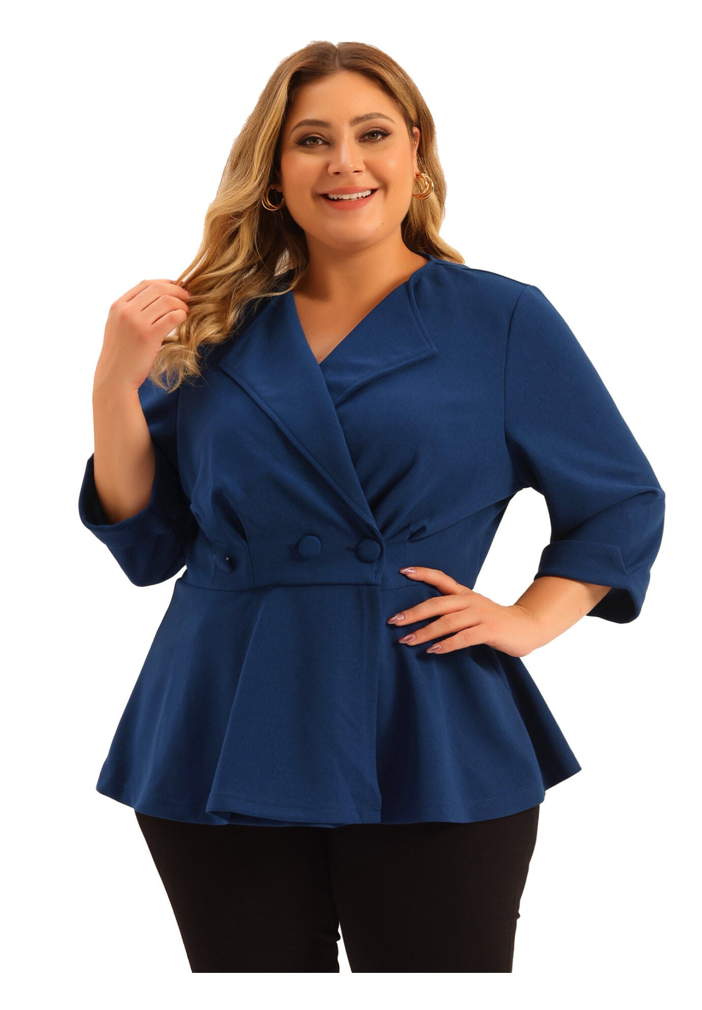 NOTCHED LAPEL PEPLUM JACKET SUIT BLAZER, Blue / Azure Blue, alternate image number 1