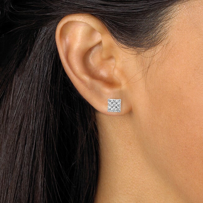 1/7 TCW Round Diamond 10k Yellow Gold Square-Shaped Stud Earrings, , alternate image number null