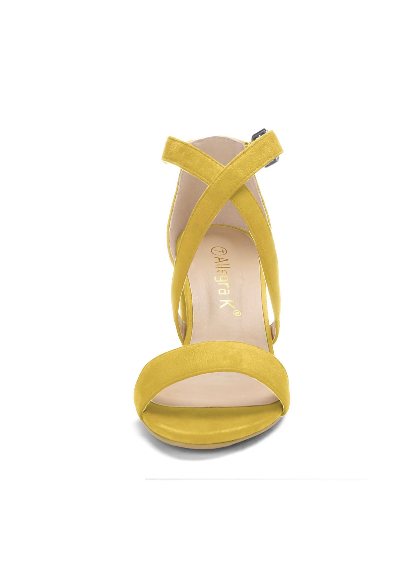 Open Toe Cross Strap Mid Block Heel Sandals, Yellow / Yellow, alternate image number 1