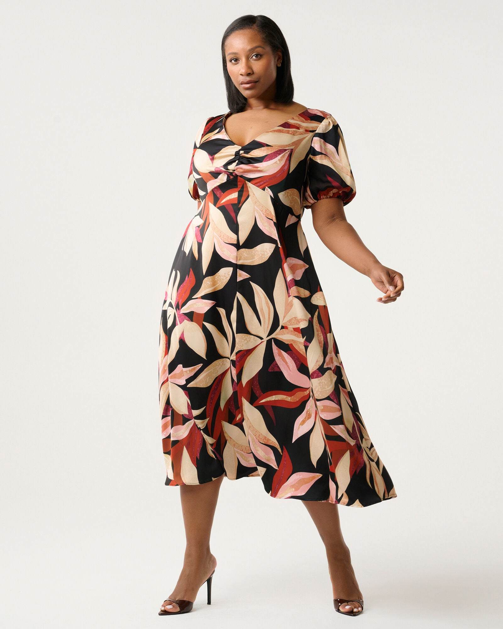 Laura Cotton Midi Dress, Berry Flora / Pink, alternate image number 2