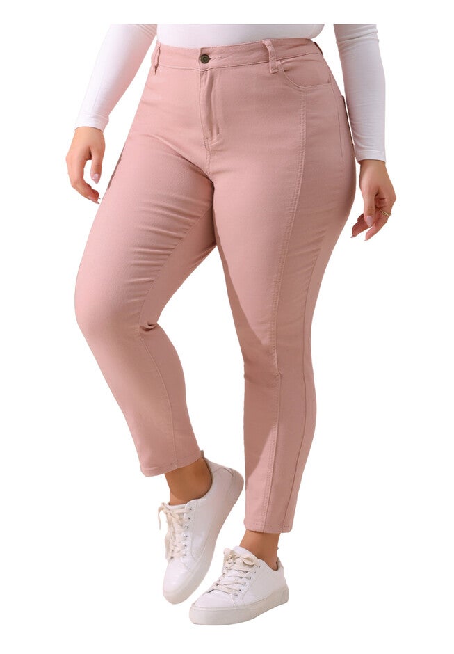 MID RISE STRETCH WASHED SKINNY JEANS DENIM JEGGINGS, Pink / Pink, alternate image number 1