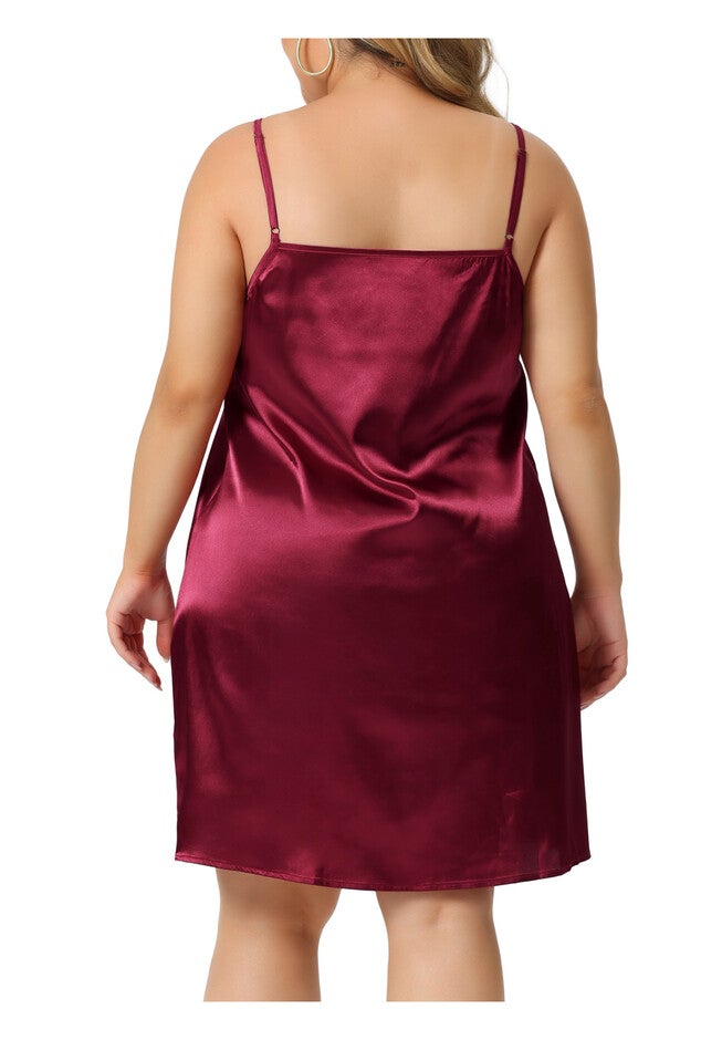 Ruffle Nightgown Spaghetti Lounge Sleep Dress, Burgundy / Burgundy, alternate image number 3