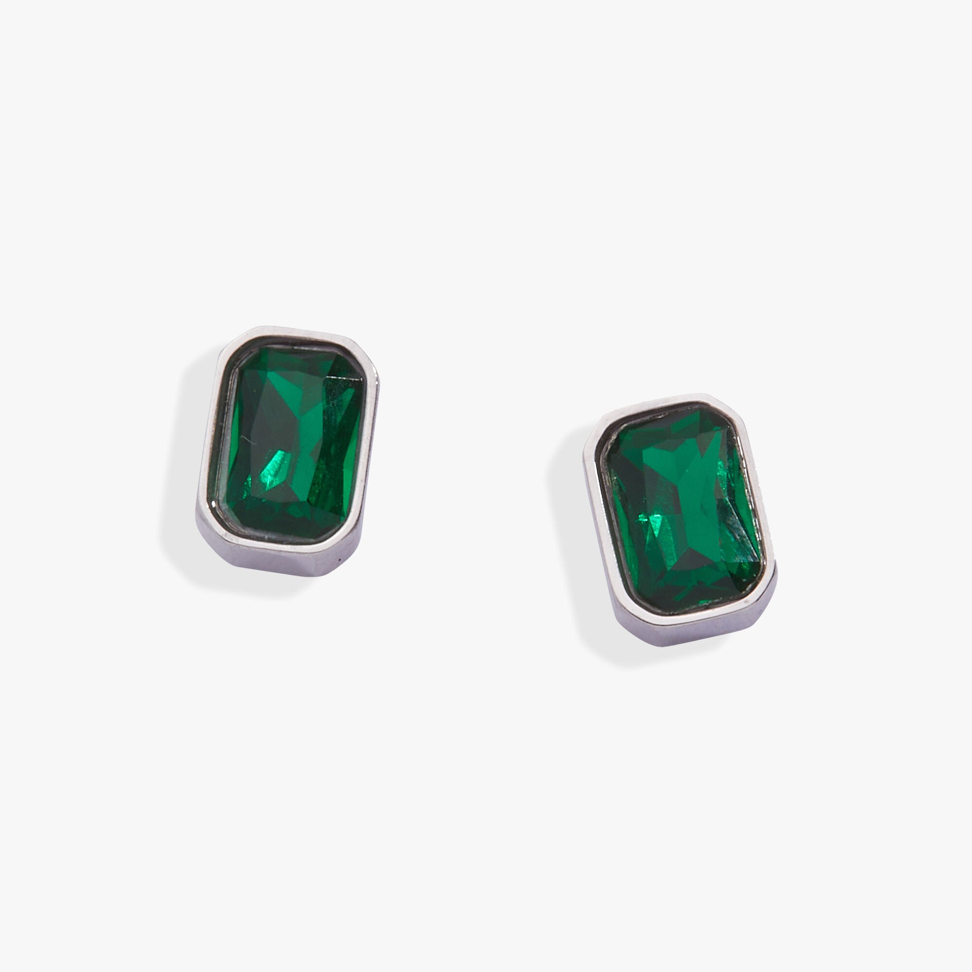 Emerald-Cut Birthstone Stud Earrings, Silver / Silver, hi-res image number 0