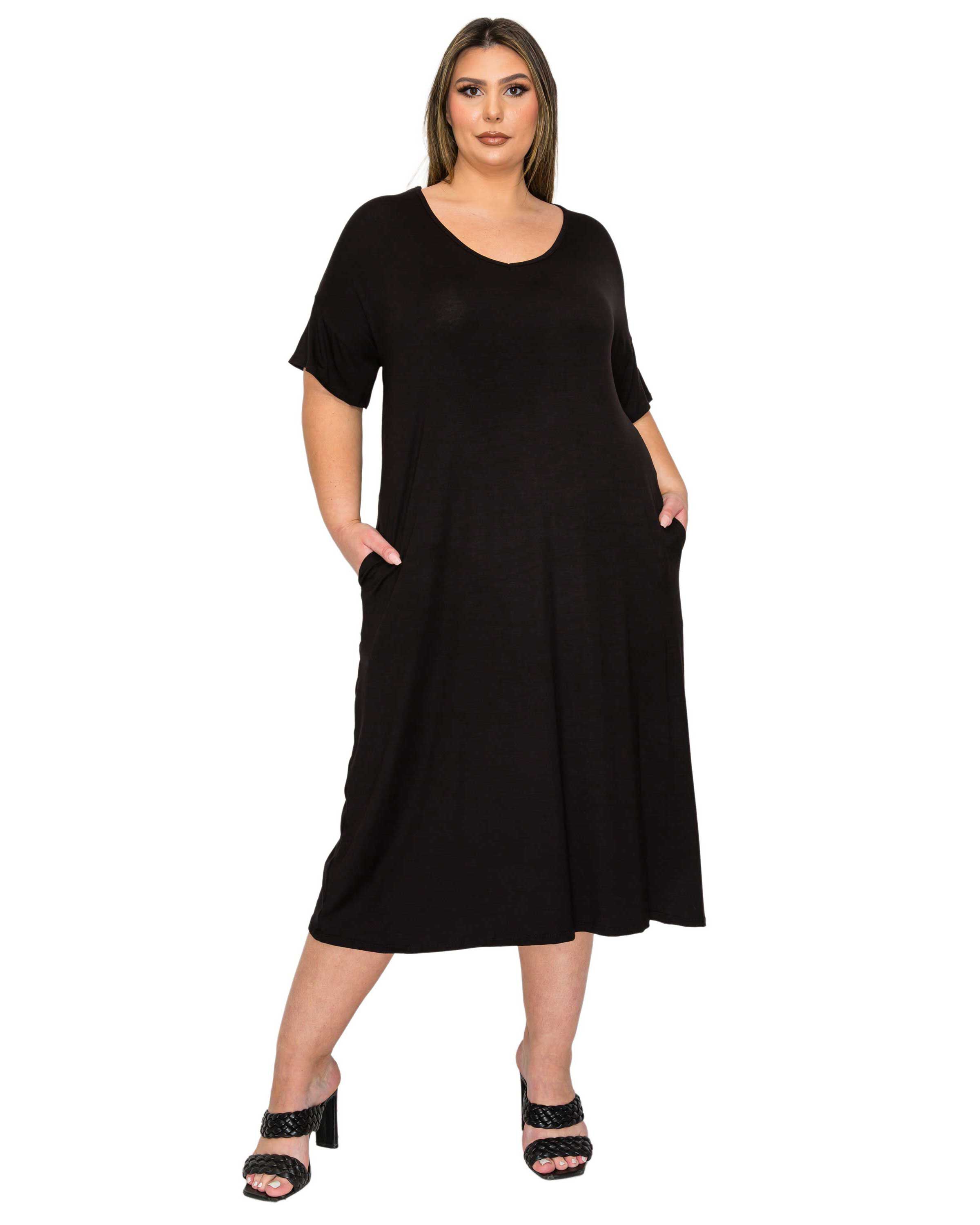 Olivia Pocket Midi Dress, Black / Black, hi-res image number 0