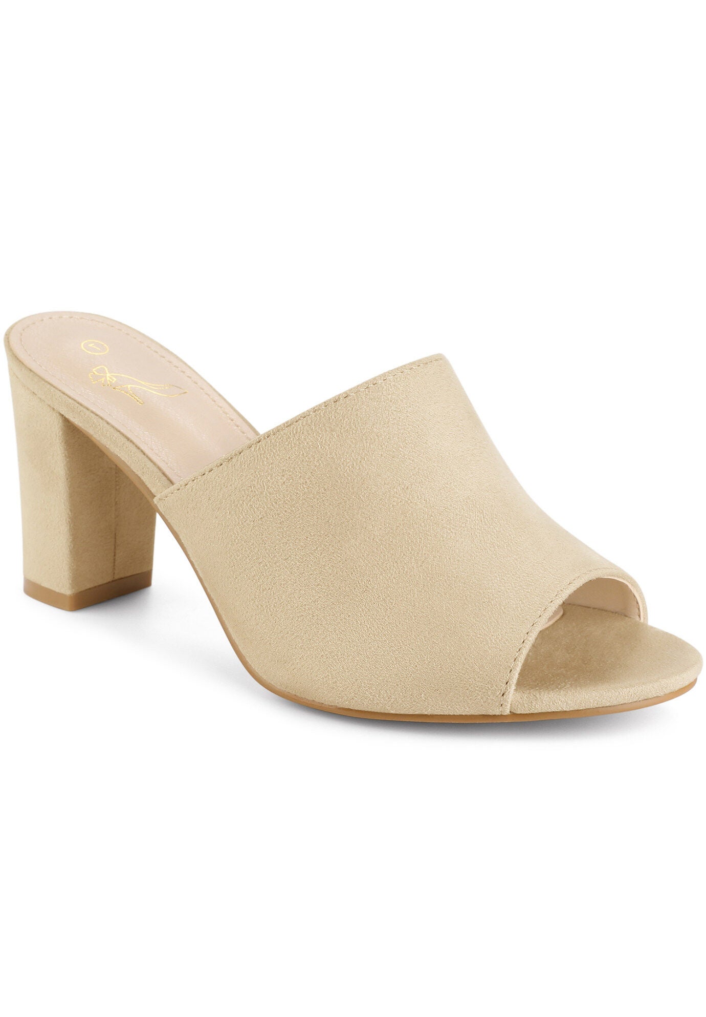 Slip On Chunky Heels Mules Slide Sandals, Beige / Beige, hi-res image number 0