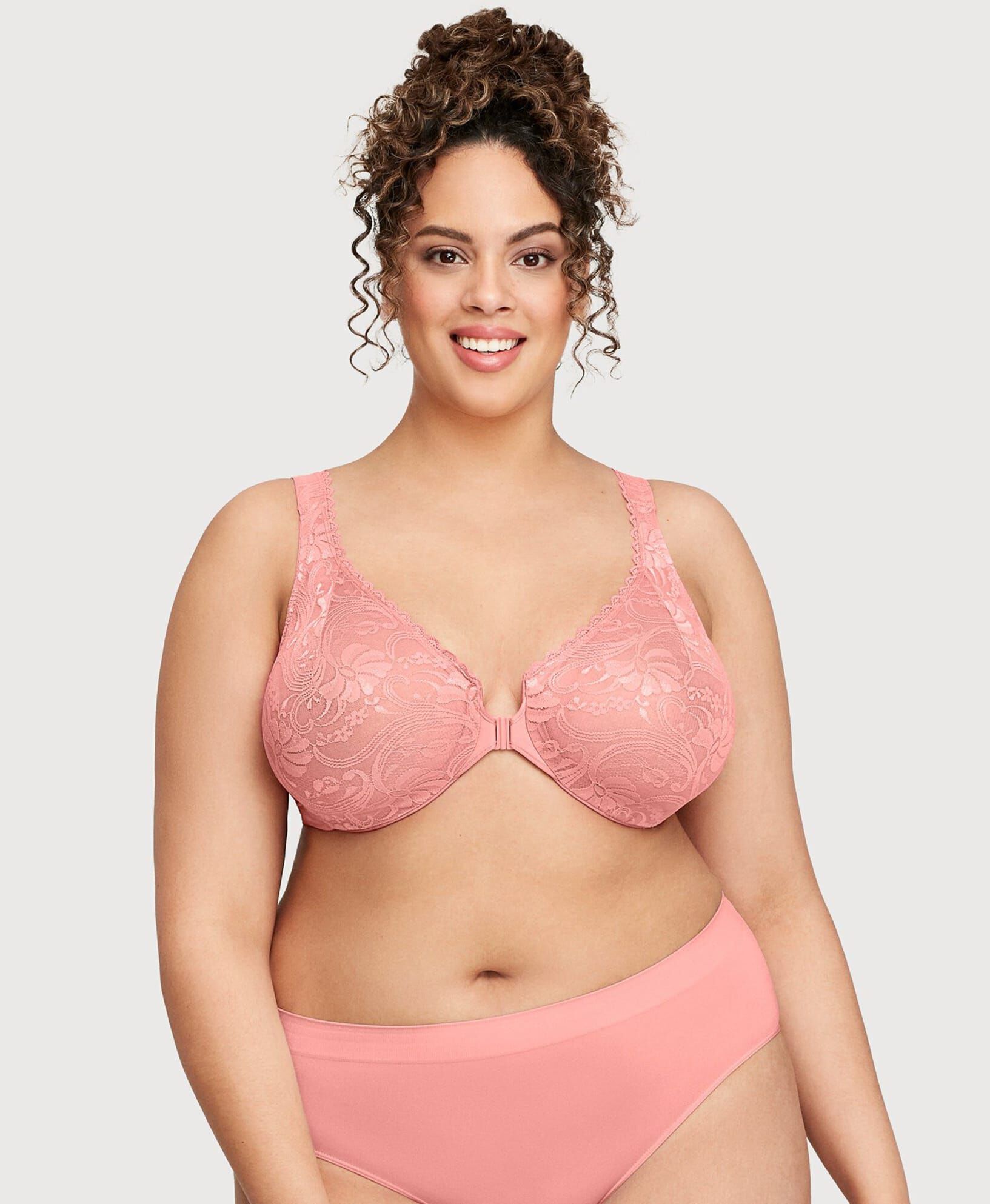 WonderWire Front-Closure Stretch Lace Bra, Apricot / Pink, alternate image number 3