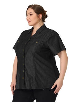 Short Sleeve Chambray Button Down Denim Shirt