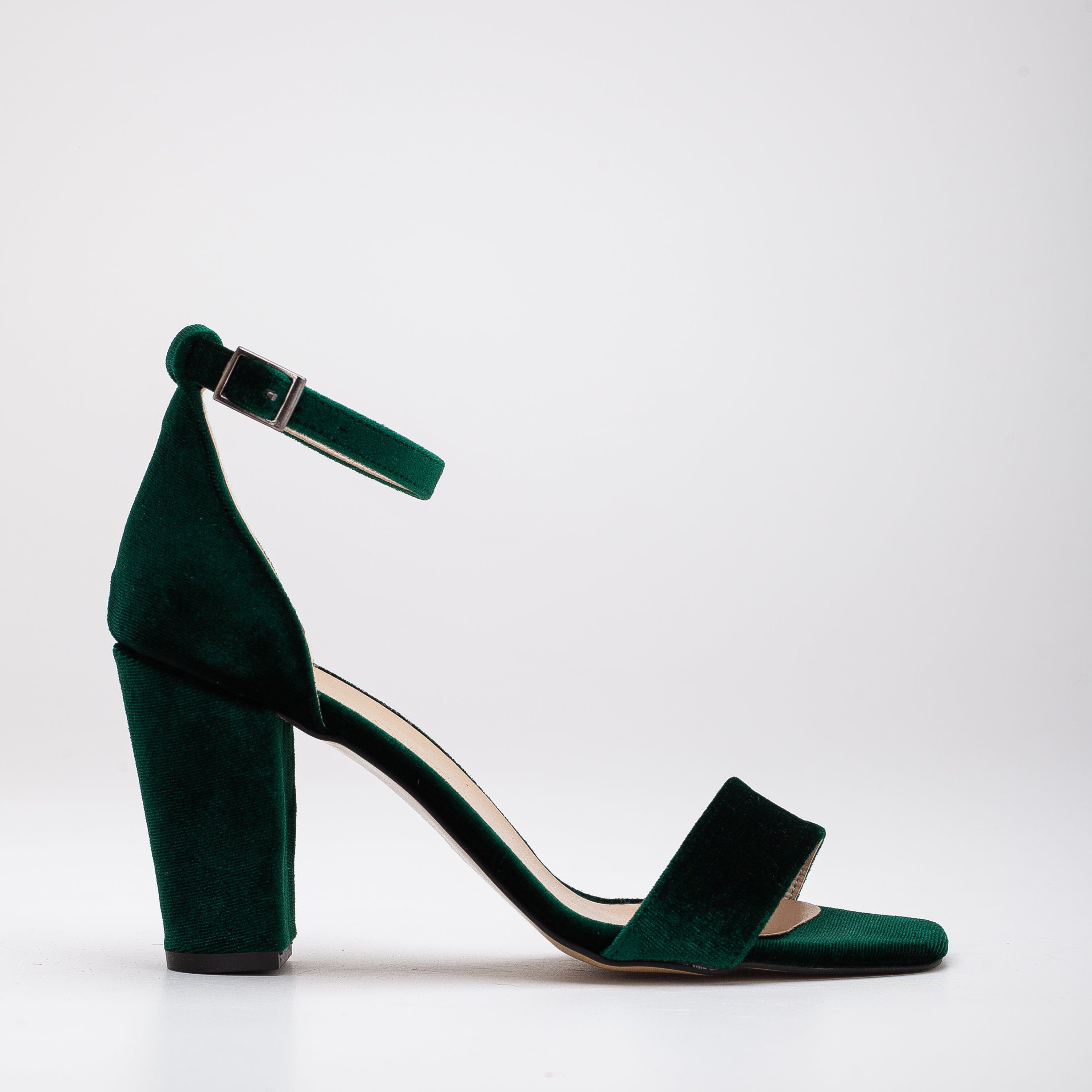 JESS - GREEN VELVET SANDALS, EMERALD GREEN / Forest Green, hi-res image number 0
