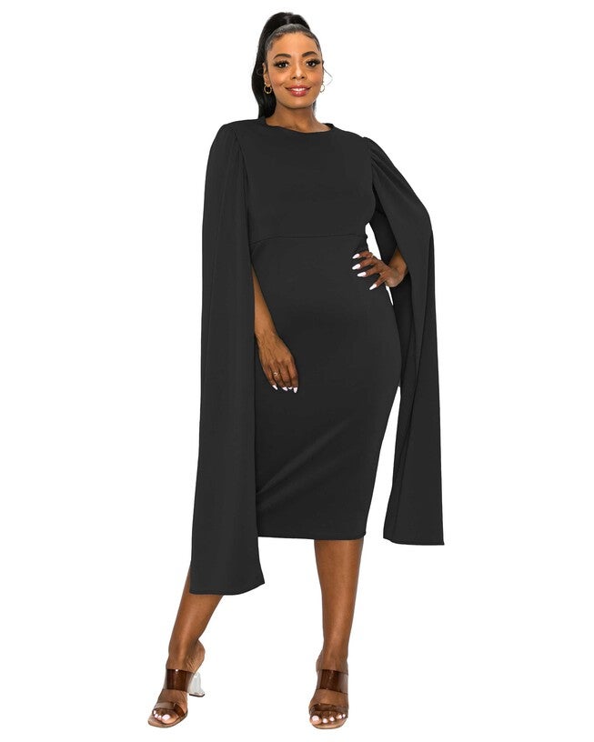 Naomi Cape Dress, Black / Black, hi-res image number 0