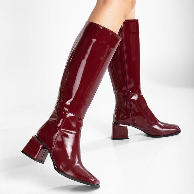ANELISE - BURGUNDY PATENT KNEE HIGH BOOTS, BURGUNDY / Burgundy, alternate image number 2