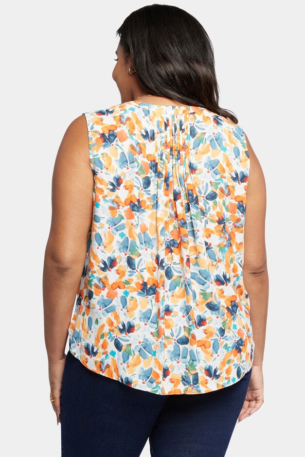 Sleeveless Pintuck Blouse, Cottage Pond / White, alternate image number null
