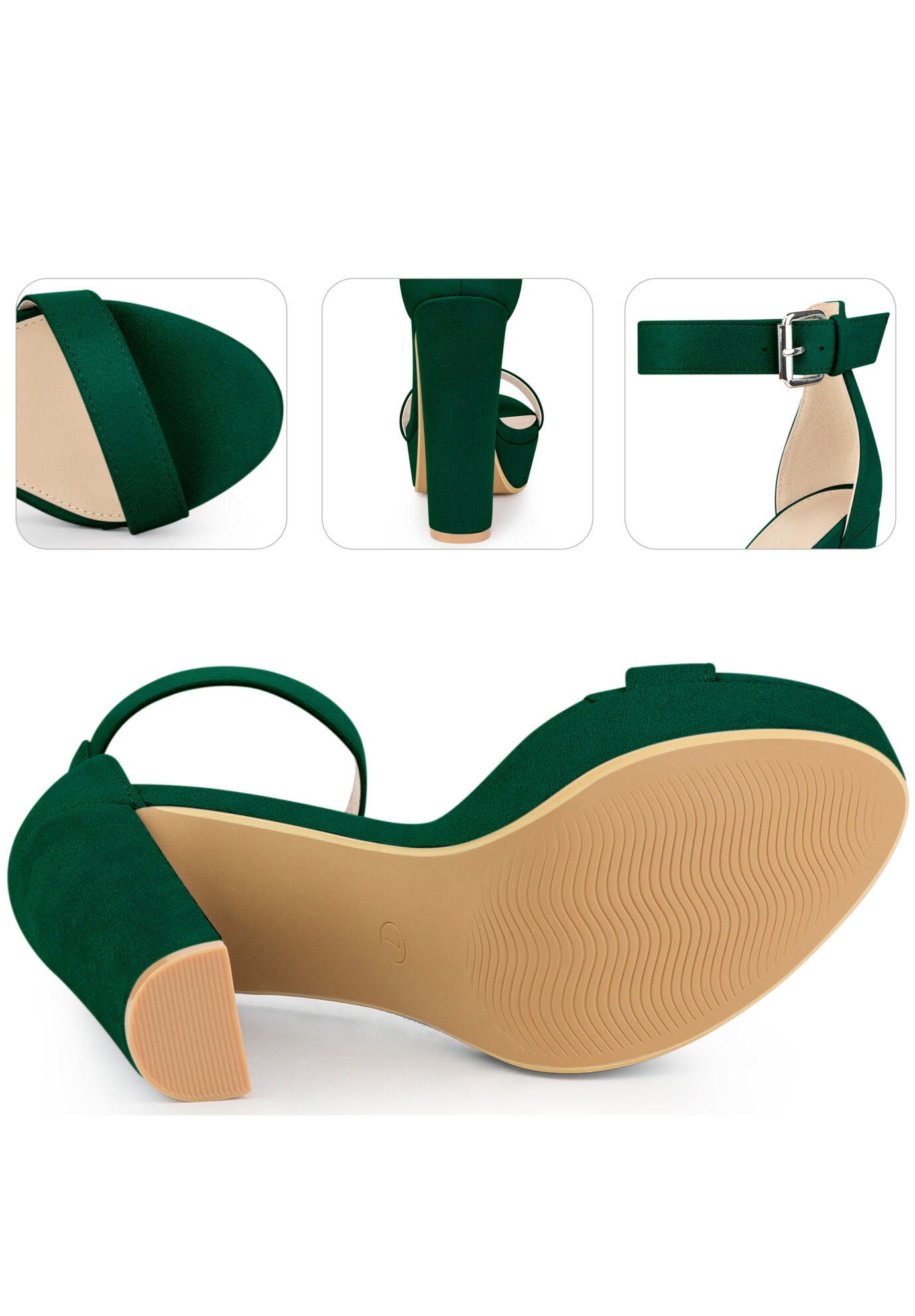 Platform High Heel Ankle Strap Chunky Heels Sandals, Dark Green / Forest Green, alternate image number 2