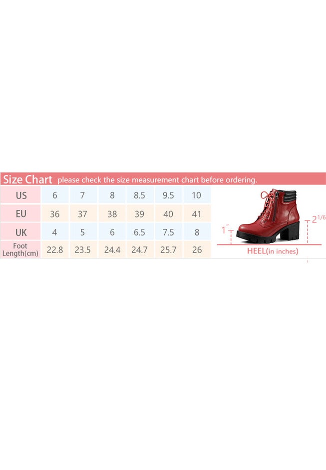 CHUNKY HEEL LACE UP PLATFORM COMBAT BOOTS, Red / Red, alternate image number 4