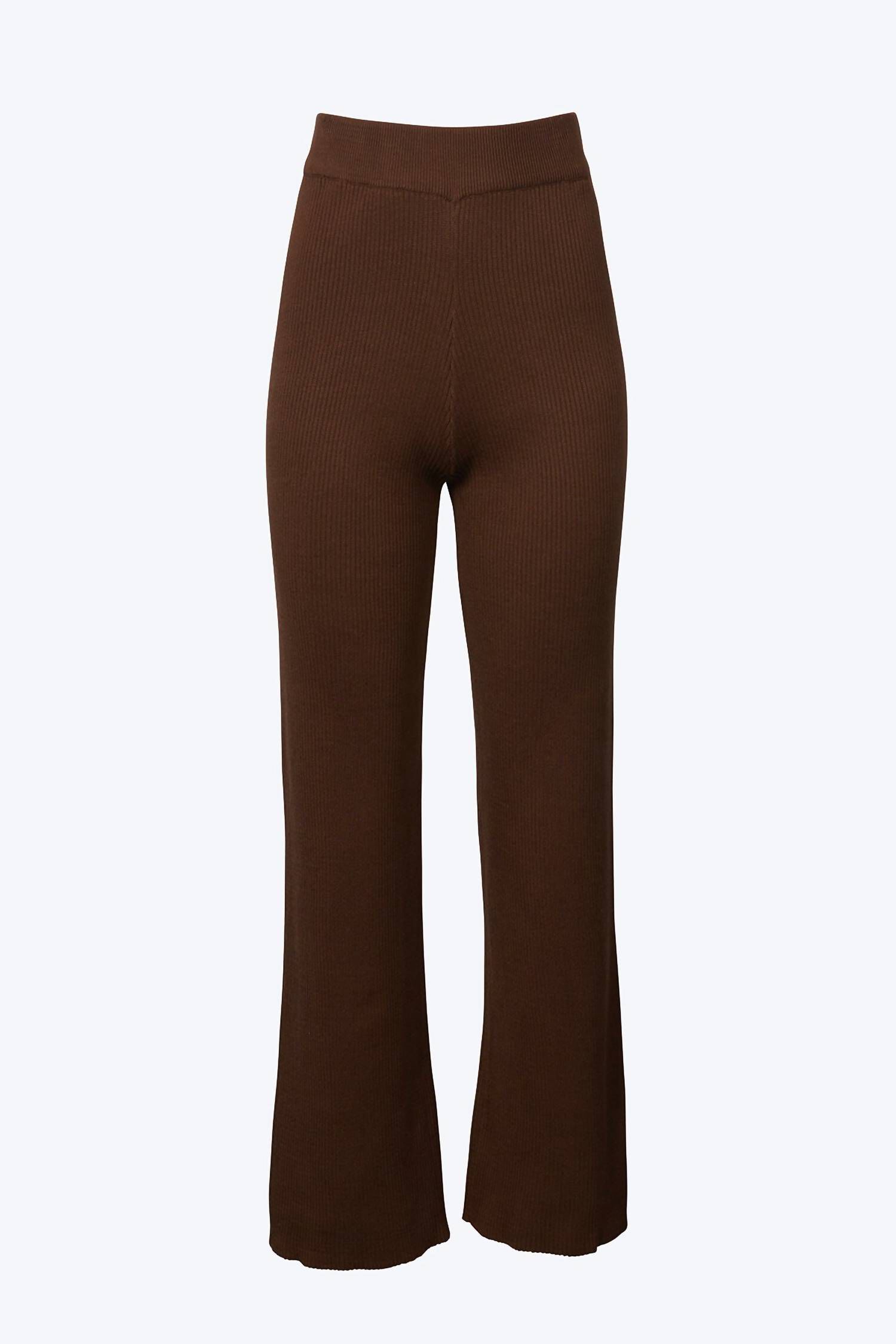 RIBBED-KNIT STRAIGHT-LEG PANTS IN BROWN, Brown / Brown, hi-res image number 0