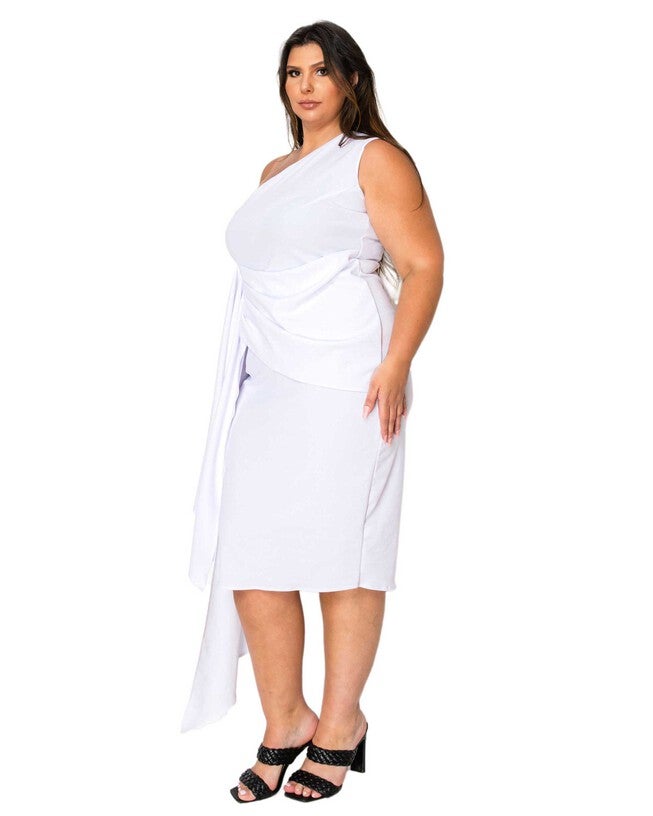 ESME FRONT DRAPED SASH DRESS, White / White, alternate image number 1