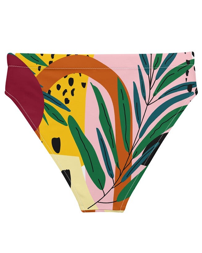 Abstract Botanical Recycled High-Waisted Bikini Bottom, Multi / Pink, alternate image number null