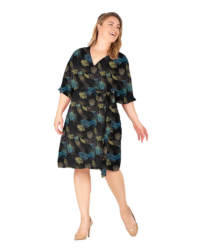 Plus Size Candice V-Neck Kimono Wrap Midi Dress, Smoke Gray No image / Black, alternate image number 3