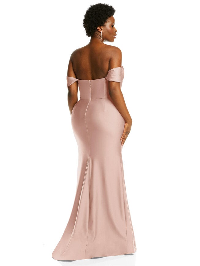 Off-the-Shoulder Corset Stretch Satin Mermaid Dress with Slight Train, Toasted Sugar / Mauve, alternate image number null