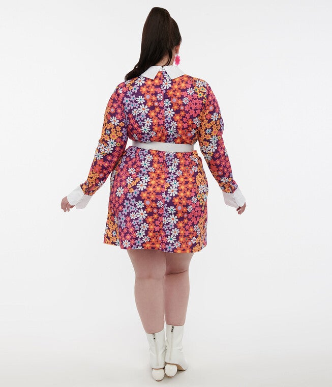 Barbie x Smak Parlour 1970s Purple Floral Short N Sweet Flare Dress, Purple Floral / Purple, alternate image number 1