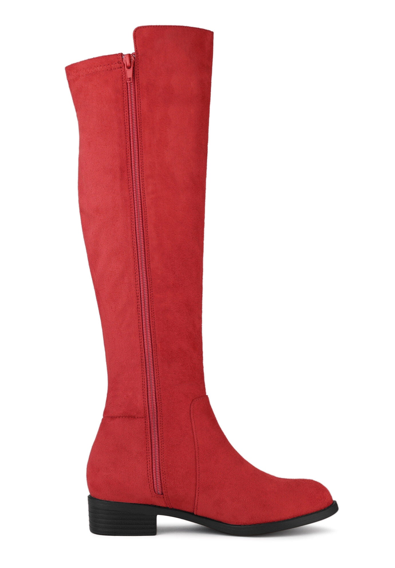Side Zipper Chunky Heels Knee High Boots, Red / Red, alternate image number 4