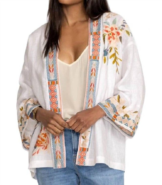 CERETTI LINEN CROPPED KIMONO IN WHITE, White / White, hi-res image number 0