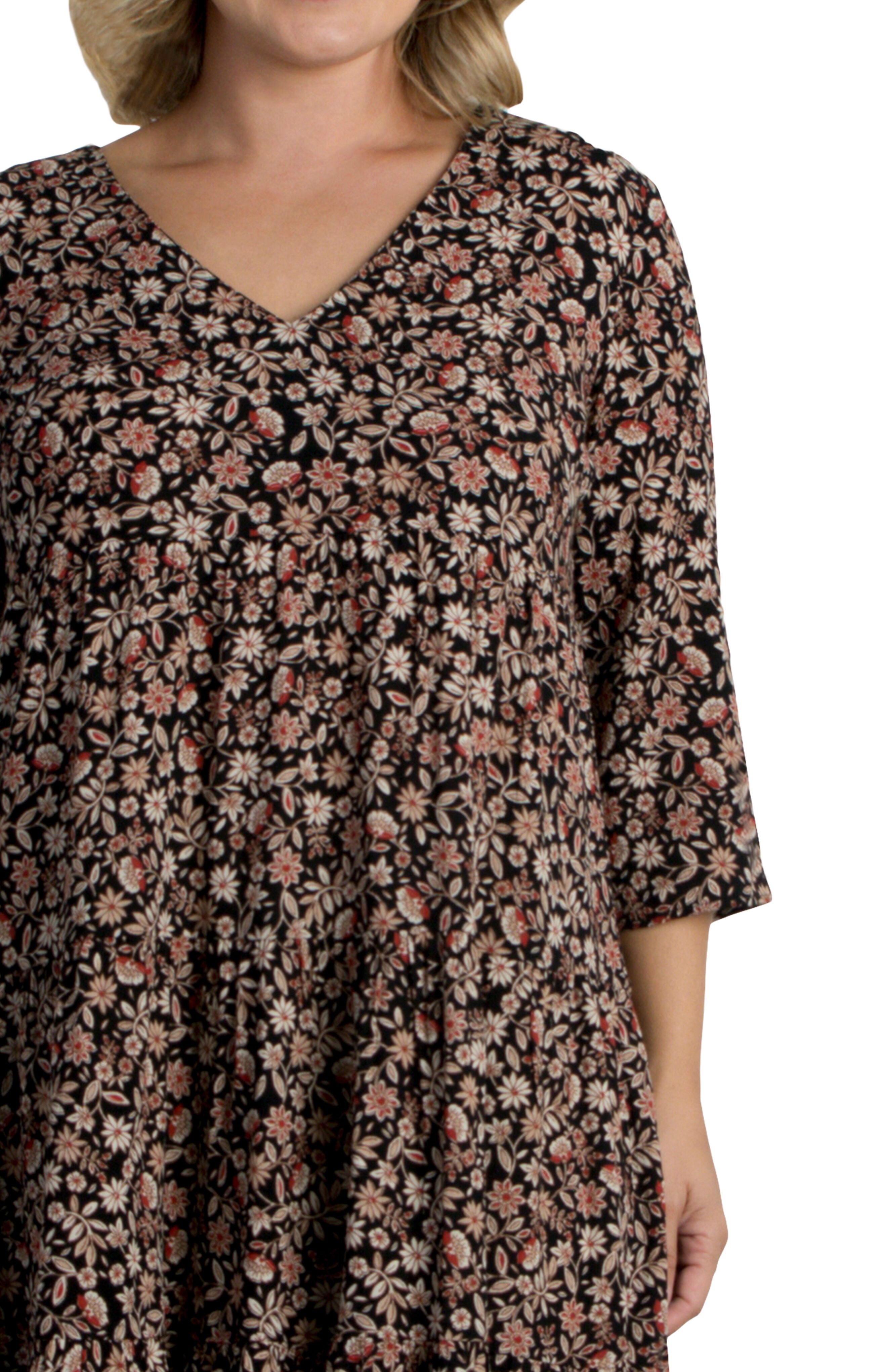 Issy Tiered Tunic Dress, BLACK FLORAL PRINT / Black, alternate image number 1