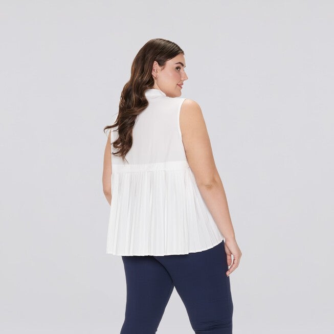 Gabby Sleeveless Pleated Back Top, White / White, alternate image number 1
